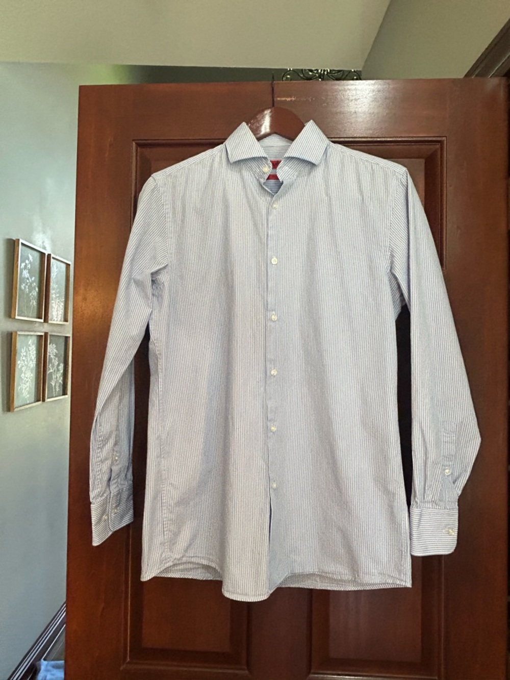HUGO Boss Sharp Fit Blue White Stripe Dress Shirt Men 15 32/33